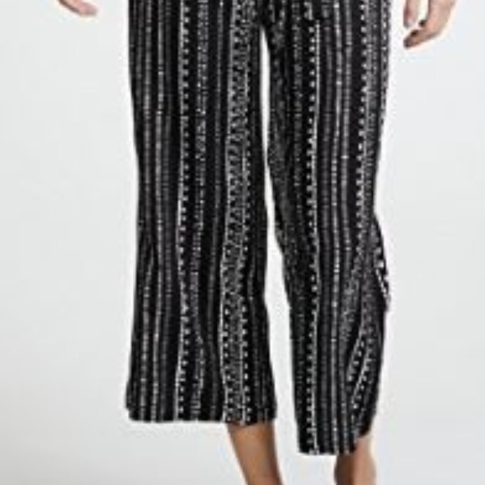cupcakes & cashmere Black & White Striped Cropped Wide-Leg Pants size L - Picture 3 of 8